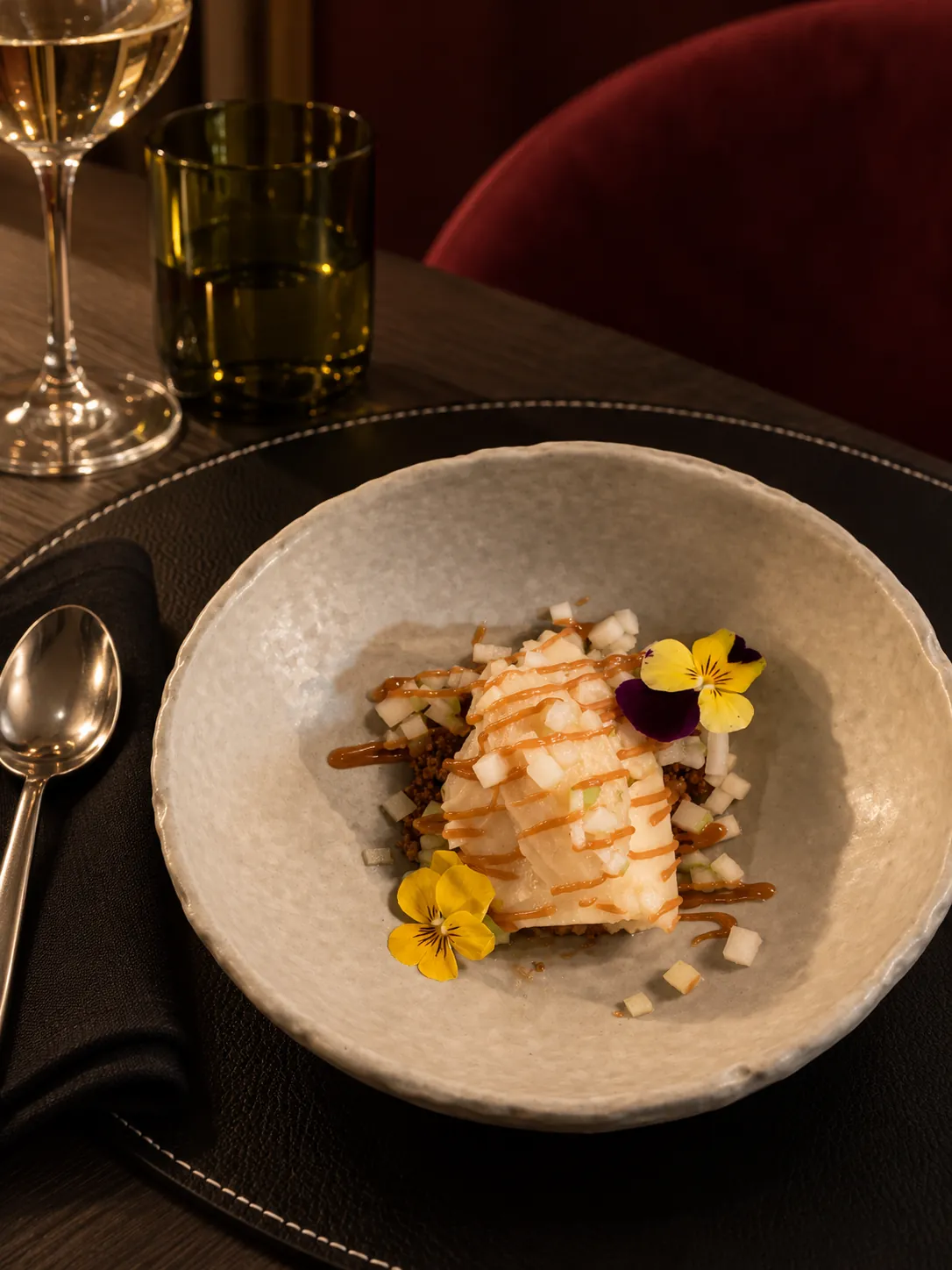 Dessert de la brasserie Poline, servi à table
